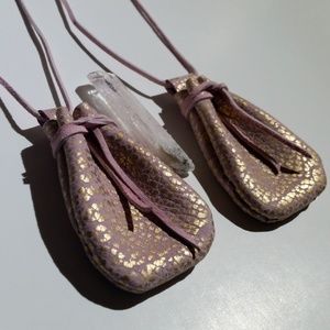 Pouch Necklace ~ Leather & Suede ~ Crystal Pouch